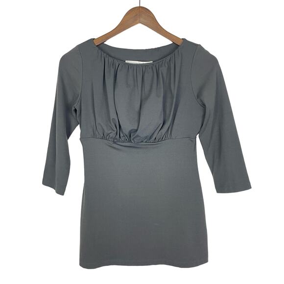 Susana Monaco | Gray Ruched Bust 3/4 Sleeve Fitted Stretch Top - Picture 1 of 6
